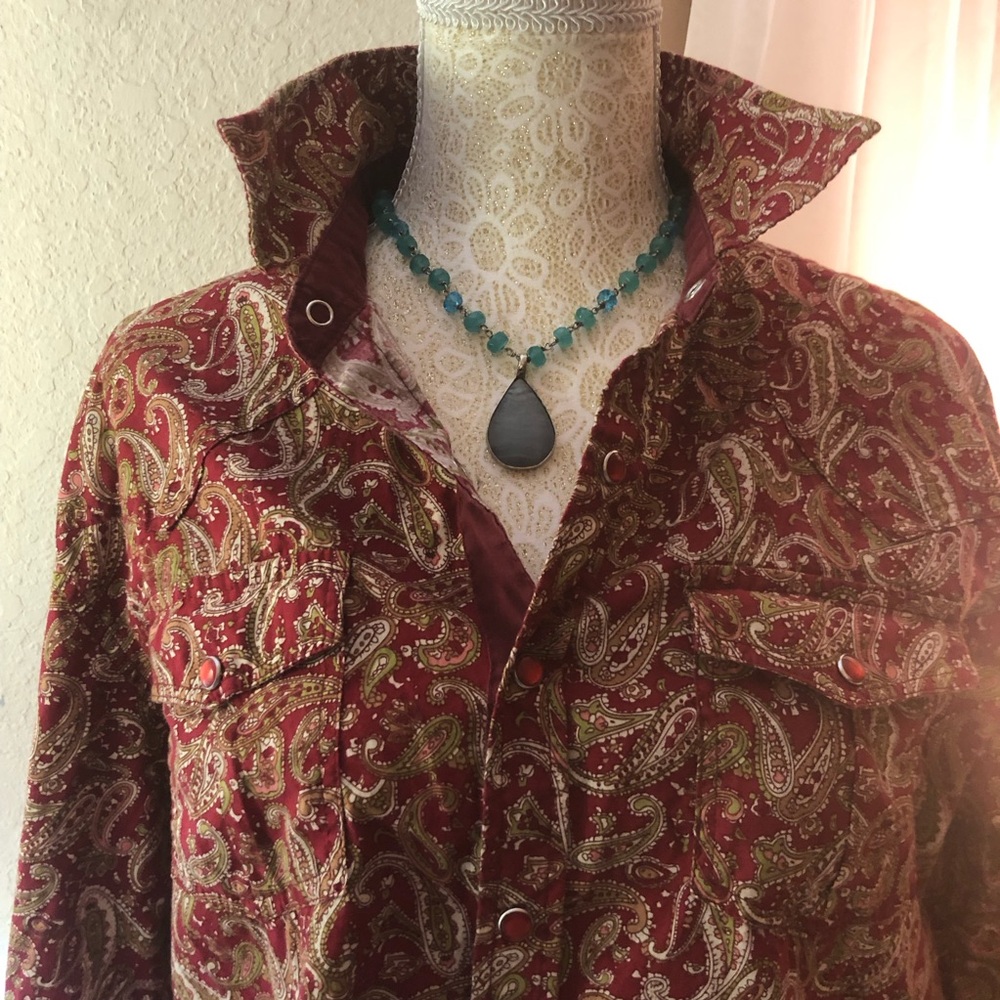 FRANKY MAX Red Paisley Western Shirt-Long Sleeves, Snaps & Pockets! Cowboy Chic!